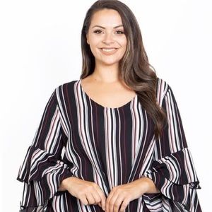 New Junior's Sexy Boutique Black striped ruffle sleeve knot top